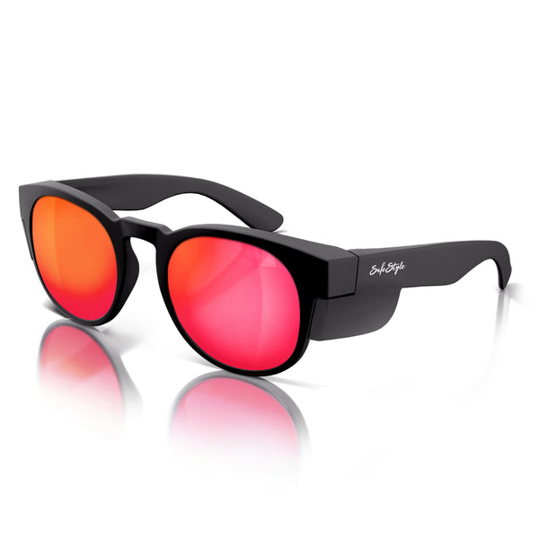 Matte black Cruisers with reflective red polarised lenses at an angle