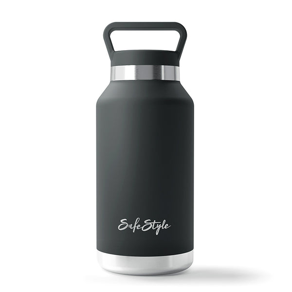Big Juicy 1L Water Bottle, front view, with leak-proof lid and handled grip