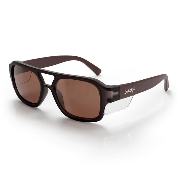 Skylines Chocolate Frame with brown polarised lens, angled view showing double-bridge design