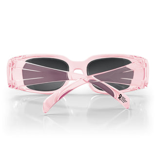 Auras Pink Frame safety glasses, back view, grey polarised lens