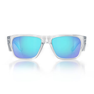 Fusions Clear Frame Mirrors Blue Polarised Lens Safety Glasses