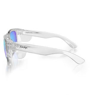 Fusions Clear Frame Mirrors Blue Polarised Lens Safety Glasses