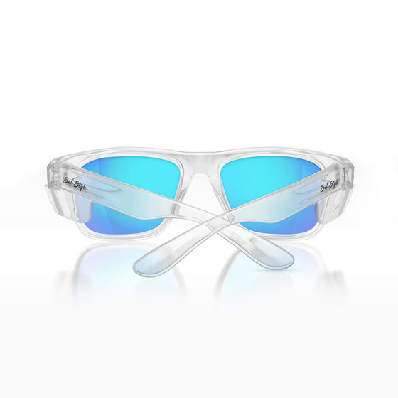 Fusions Clear Frame Mirrors Blue Polarised Lens Safety Glasses