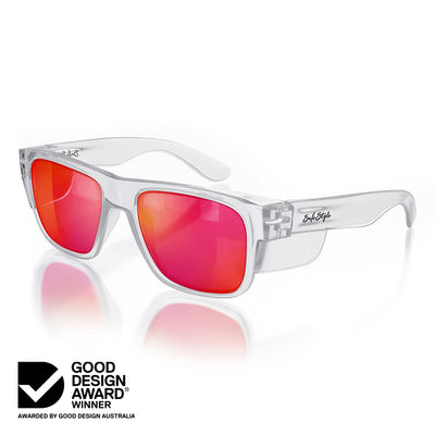 Fusions Clear Frame Mirrors Red Polarised Lens Safety Glasses