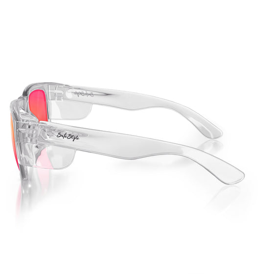 Fusions Clear Frame Mirrors Red Polarised Lens Safety Glasses