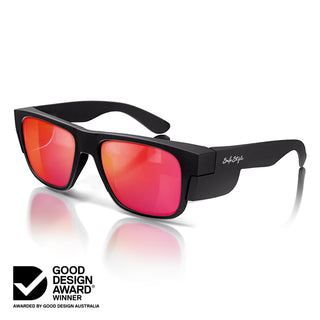 Fusions Matte Black Frame Mirrors Red Polarised Lens Safety Glasses