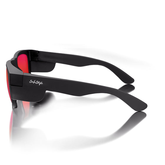 Fusions Matte Black Frame Mirrors Red Polarised Lens Safety Glasses