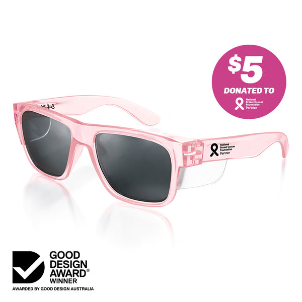 Pink Fusions safety glasses with polarised lens at an angle
