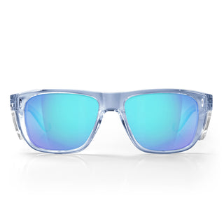 Fusions XL blue frame safety glasses with reflective blue polarised lens