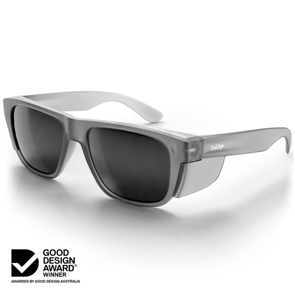 Matte Graphite Fusions XL sunglasses with polarised lens at an angle