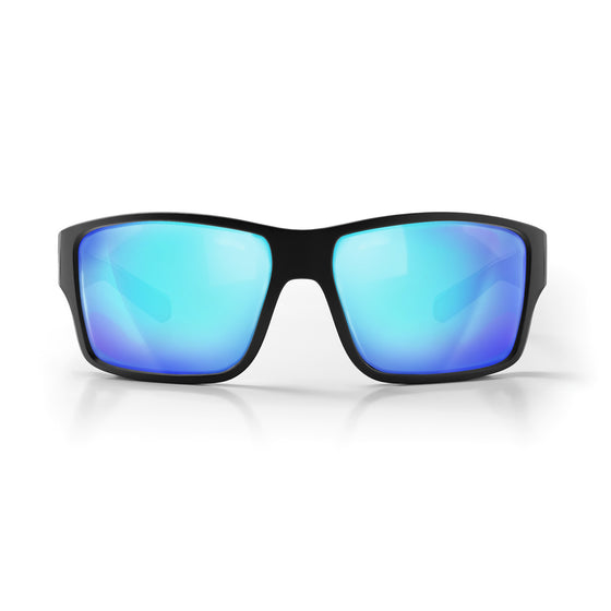 Keels Matte Black Frame Mirrors Blue Polarised Lens Safety Glasses