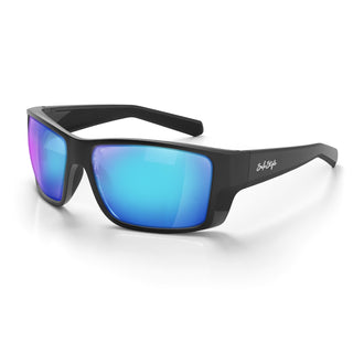 Keels Matte Black Frame Mirrors Blue Polarised Lens Safety Glasses