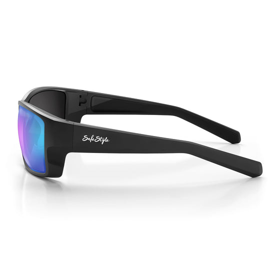 Keels Matte Black Frame Mirrors Blue Polarised Lens Safety Glasses