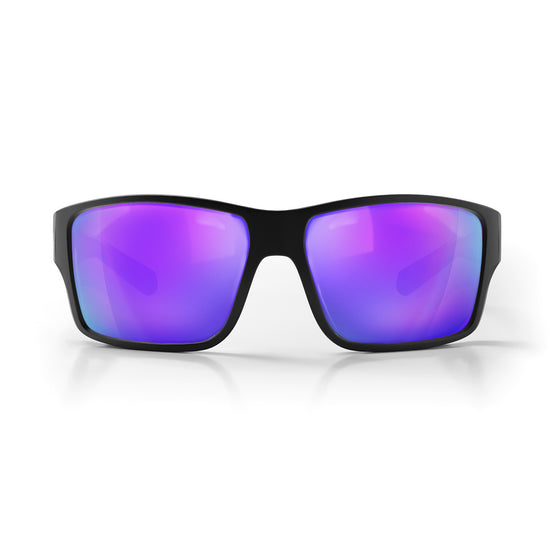 Keels Matte Black Frame Mirrors Purple Polarised Lens Safety Glasses