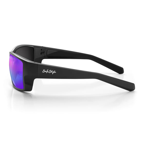 Keels Matte Black Frame Mirrors Purple Polarised Lens Safety Glasses