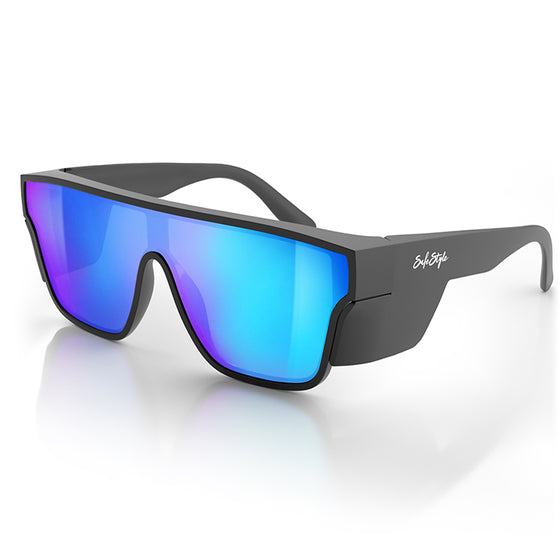 Primes Matte Black Frame Reflectors Blue Lens Safety Glasses