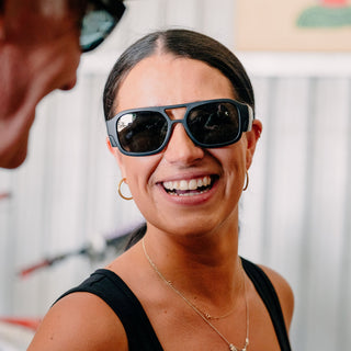 Skylines Matte Black Frame Prescription Safety Glasses, front view, on model, matte black frame