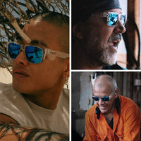 Fusions Clear Frame Mirrors Blue Polarised Lens