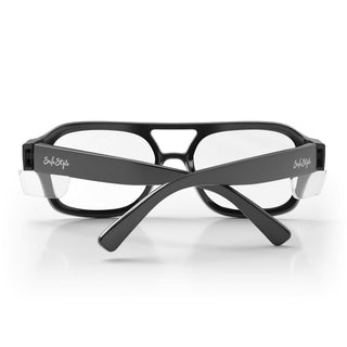 Skylines Black Frame Prescription Safety Glasses, back view with clear UV400 lens