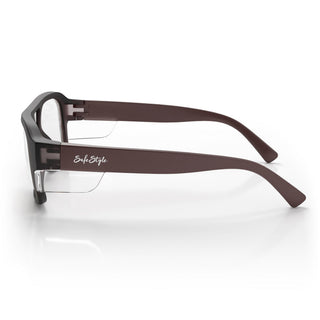 Skylines Chocolate Frame glasses in side view with clear UV400 lens