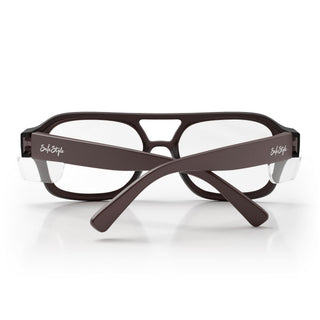 Skylines Chocolate Frame glasses, back view, showing clear UV400 lens