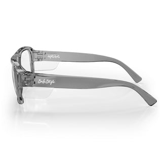 Skylines Graphite Frame Prescription Safety Glasses, side view with clear UV400 lens
