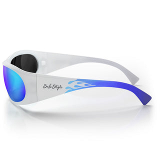 Sonics White Infernos Frame Mirrors Blue Polarised Lens Safety Glasses