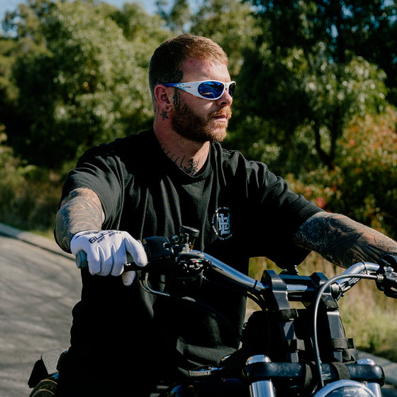 Sonics White Infernos Frame Mirrors Blue Polarised Lens Safety Glasses