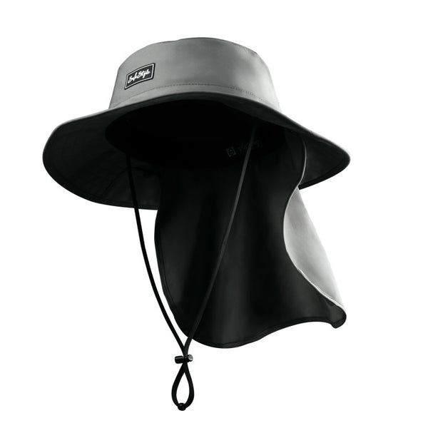 Graphite Worksite to Weekend Flap Bucket Hat, front view, showing brim and adjustable strap