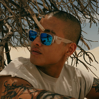 Fusions Clear Frame Mirrors Blue Polarised Lens Safety Glasses