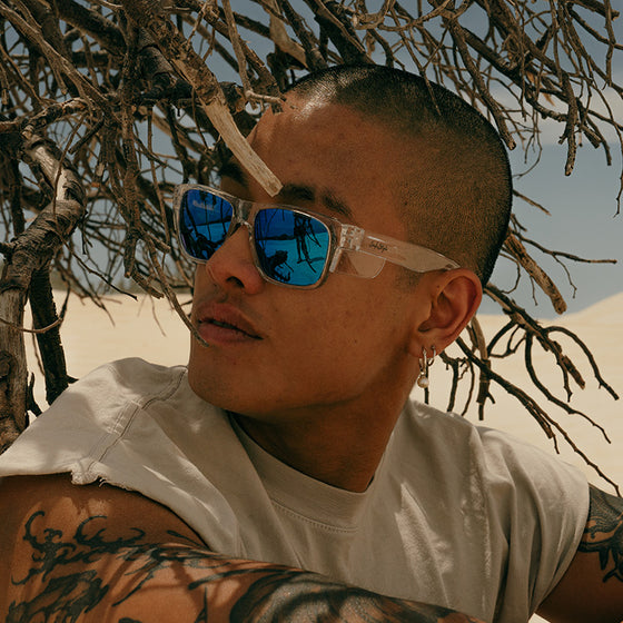 Fusions Clear Frame Mirrors Blue Polarised Lens Safety Glasses