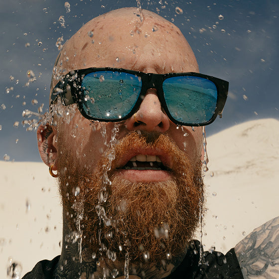 Fusions Matte Black Frame Mirrors Blue Polarised Lens Safety Glasses