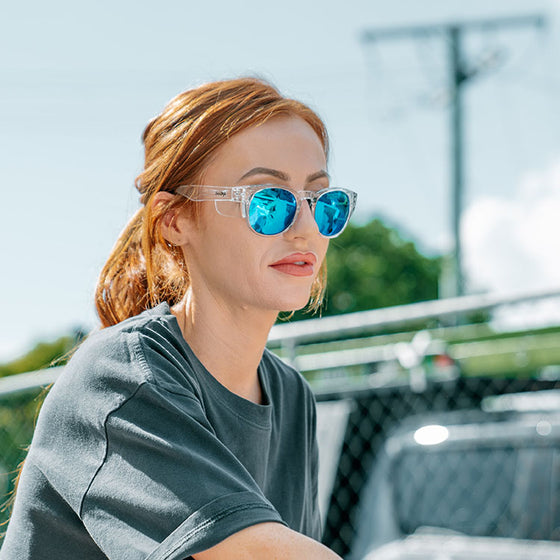 Cruisers Clear Frame Mirrors Blue Polarised Safety Glasses