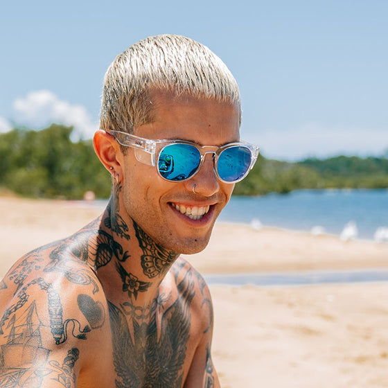 Cruisers Clear Frame Mirrors Blue Polarised Safety Glasses