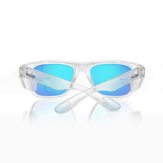 Fusions Clear Frame Mirrors Blue Polarised Lens Safety Glasses