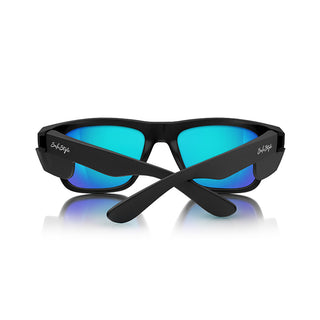 Fusions Matte Black Frame Mirrors Blue Polarised Lens Safety Glasses