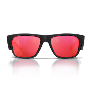 Fusions Matte Black Frame Mirrors Red Polarised Lens Safety Glasses